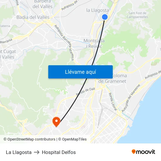 La Llagosta to Hospital Delfos map
