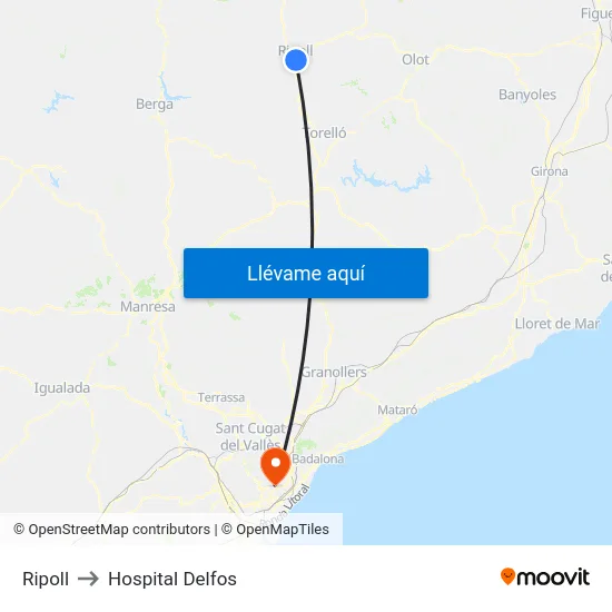 Ripoll to Hospital Delfos map