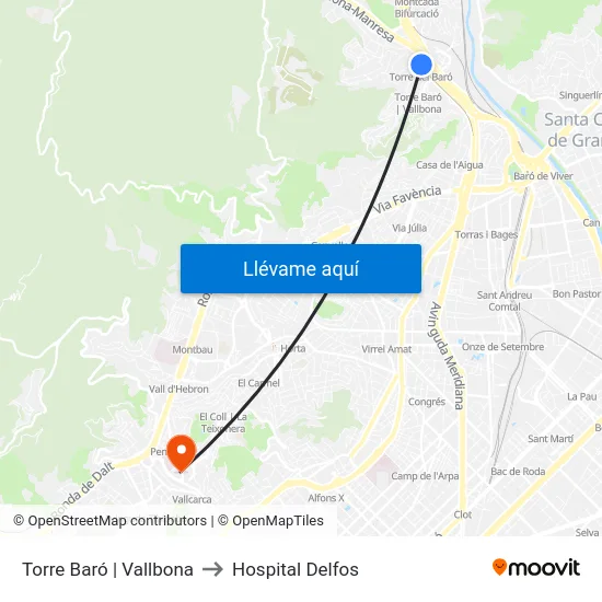 Torre Baró | Vallbona to Hospital Delfos map
