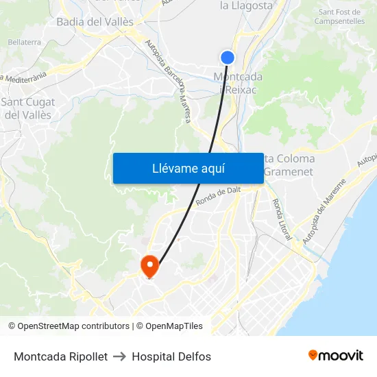 Montcada Ripollet to Hospital Delfos map