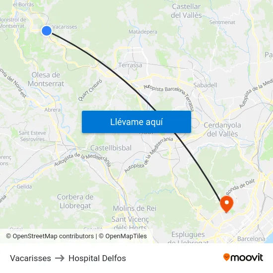 Vacarisses to Hospital Delfos map