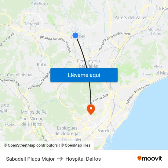 Sabadell Plaça Major to Hospital Delfos map