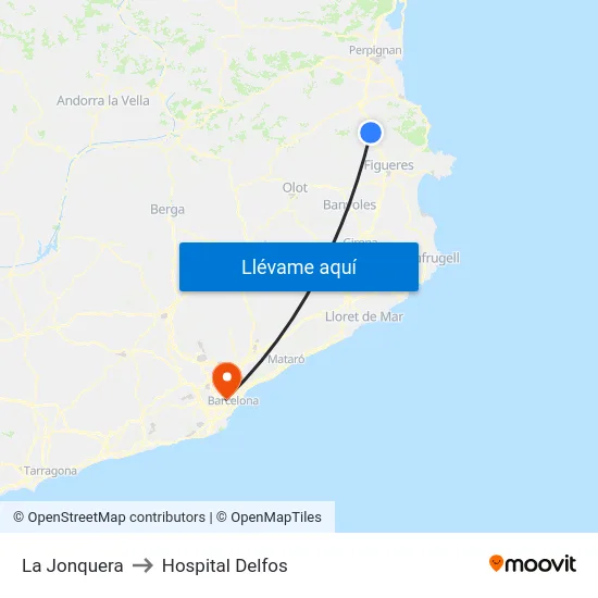 La Jonquera to Hospital Delfos map