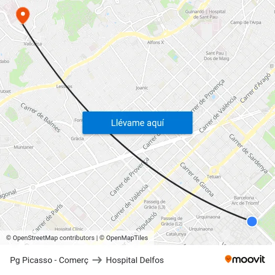 Pg Picasso - Comerç to Hospital Delfos map