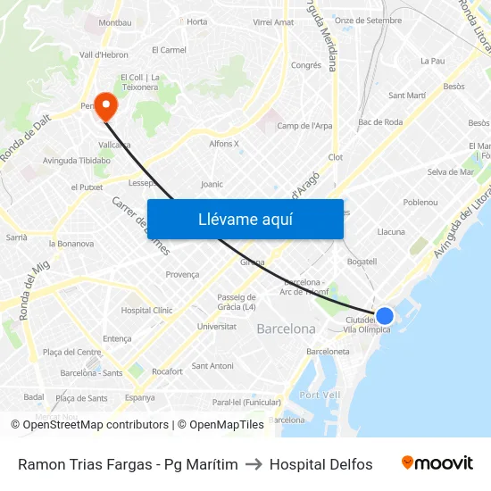 Ramon Trias Fargas - Pg Marítim to Hospital Delfos map