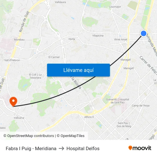 Fabra I Puig - Meridiana to Hospital Delfos map