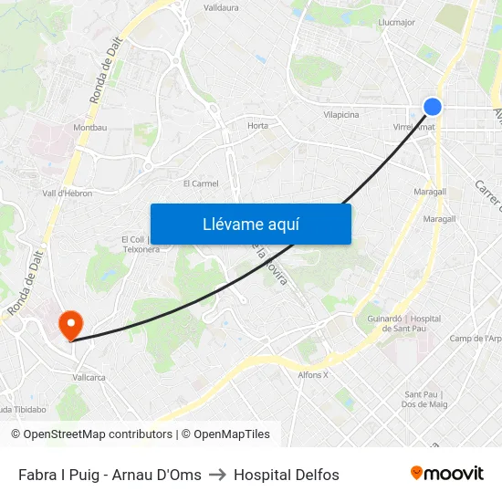 Fabra I Puig - Arnau D'Oms to Hospital Delfos map