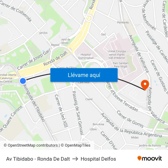 Av Tibidabo - Ronda De Dalt to Hospital Delfos map
