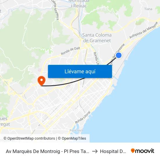 Av Marquès De Montroig - Pl Pres Tarradellas to Hospital Delfos map