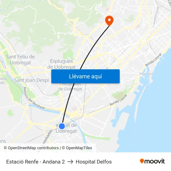 Estació Renfe - Andana 2 to Hospital Delfos map