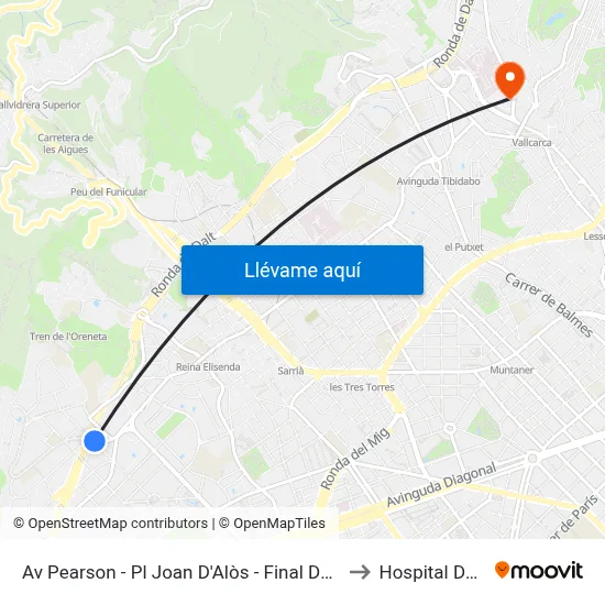 Av Pearson - Pl Joan D'Alòs - Final De Trajecte to Hospital Delfos map