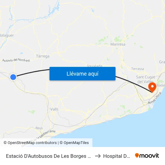 Estació D'Autobusos De Les Borges Blanques to Hospital Delfos map