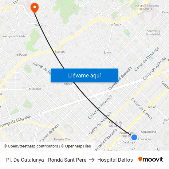 Pl. De Catalunya - Ronda Sant Pere to Hospital Delfos map