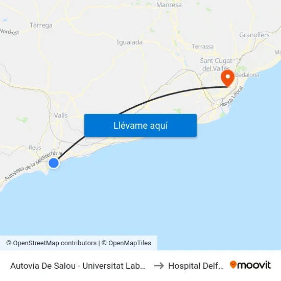 Autovia De Salou - Universitat Laboral to Hospital Delfos map