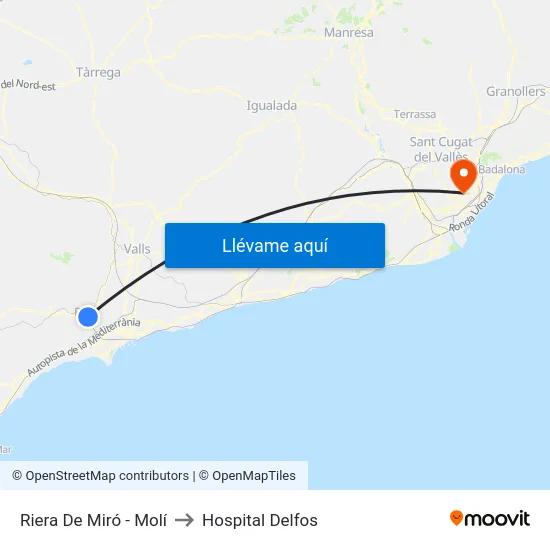 Riera De Miró - Molí to Hospital Delfos map