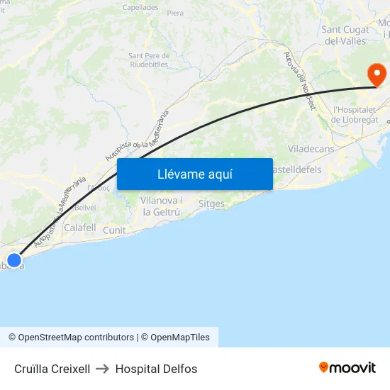 Cruïlla Creixell to Hospital Delfos map