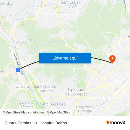 Quatre Camins to Hospital Delfos map