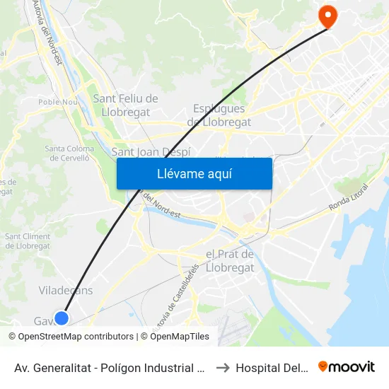 Av. Generalitat - Polígon Industrial Roca to Hospital Delfos map