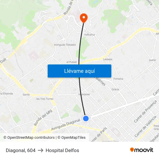 Diagonal, 604 to Hospital Delfos map