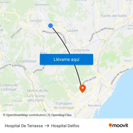 Hospital De Terrassa to Hospital Delfos map