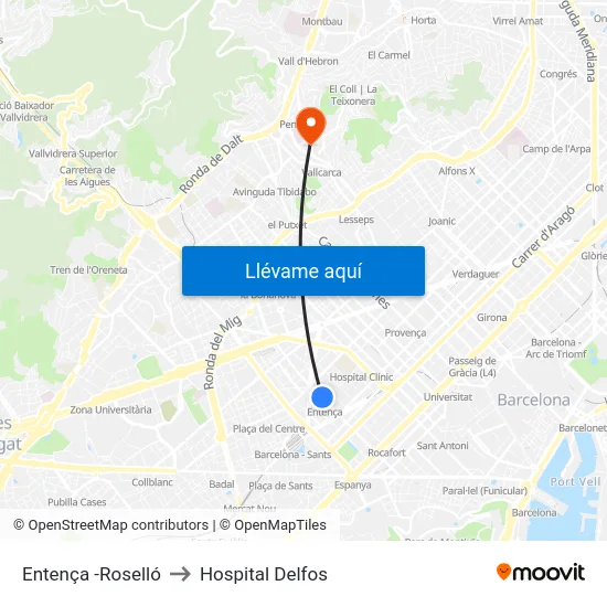 Entença -Roselló to Hospital Delfos map