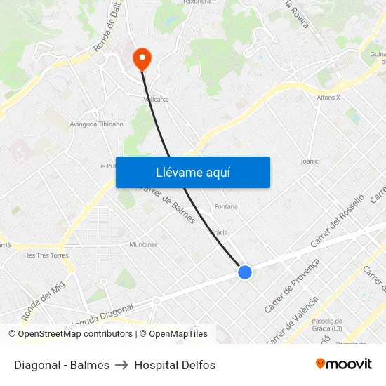 Diagonal - Balmes to Hospital Delfos map