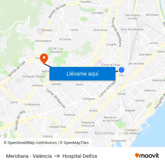 Meridiana - València to Hospital Delfos map