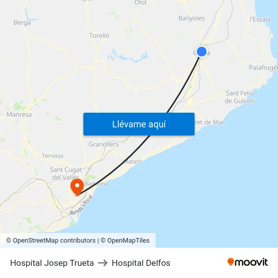 Hospital Josep Trueta to Hospital Delfos map
