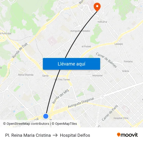 Pl. Reina Maria Cristina to Hospital Delfos map