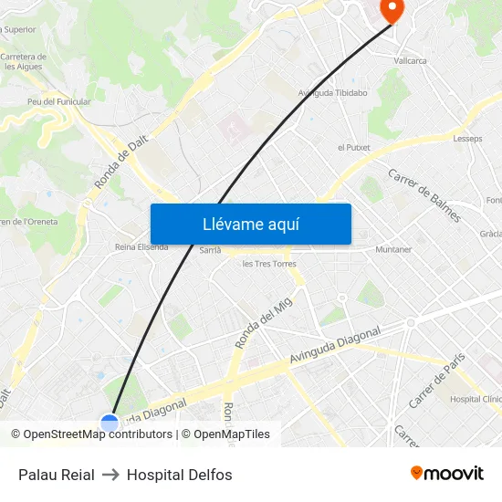 Palau Reial to Hospital Delfos map
