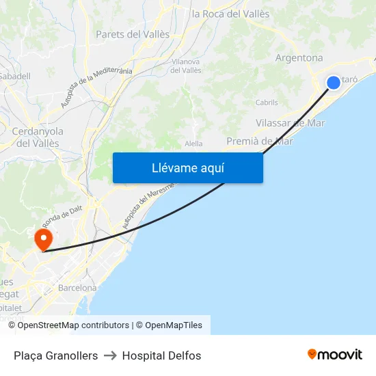 Plaça Granollers to Hospital Delfos map