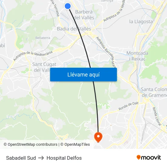 Sabadell Sud to Hospital Delfos map