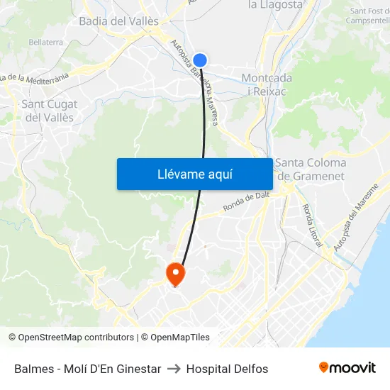 Balmes - Molí D'En Ginestar to Hospital Delfos map