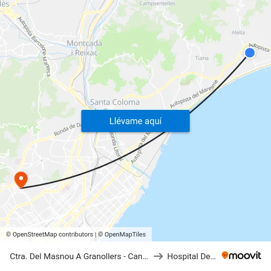 Ctra. Del Masnou A Granollers - Can Torras to Hospital Delfos map