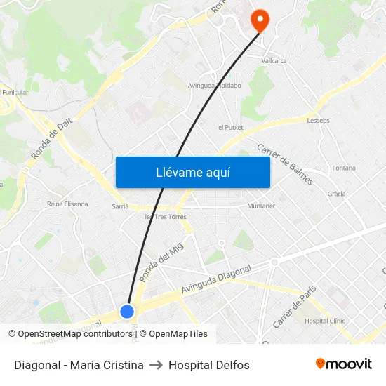 Diagonal - Maria Cristina to Hospital Delfos map