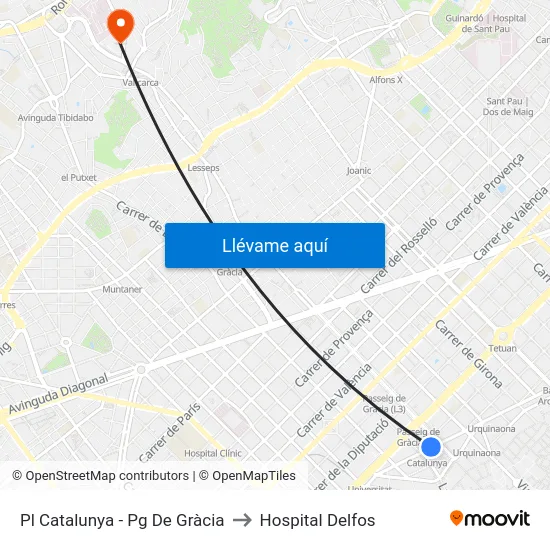 Pl Catalunya - Pg  De Gràcia to Hospital Delfos map