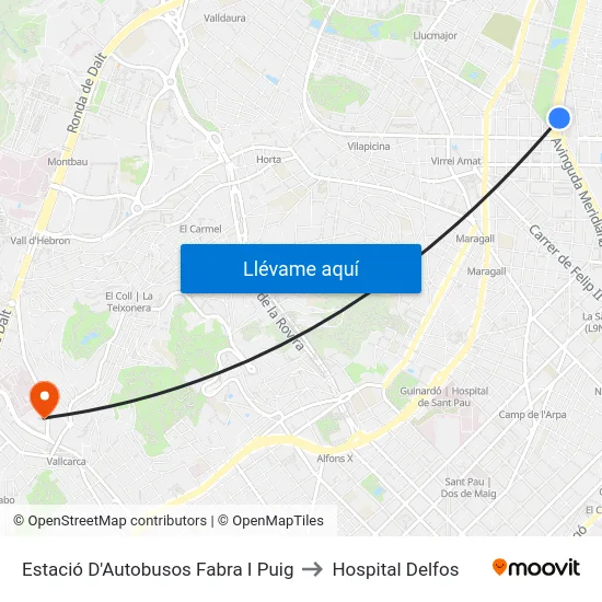 Estació D'Autobusos Fabra I Puig to Hospital Delfos map