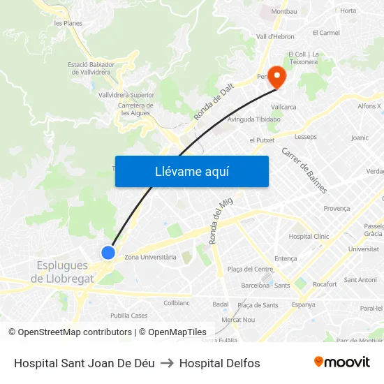 Hospital Sant Joan De Déu to Hospital Delfos map