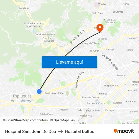 Hospital Sant Joan De Déu to Hospital Delfos map