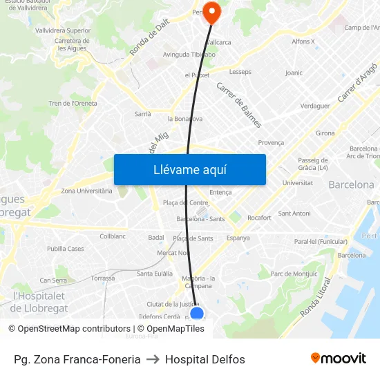 Pg. Zona Franca-Foneria to Hospital Delfos map