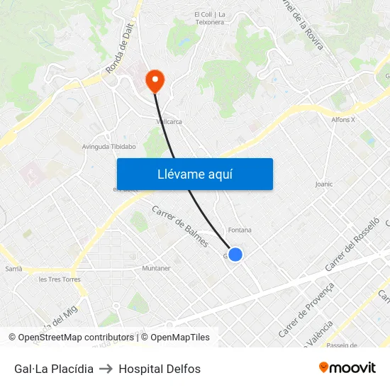 Gal·La Placídia to Hospital Delfos map