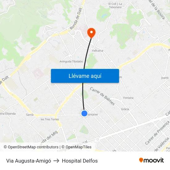 Via Augusta-Amigó to Hospital Delfos map