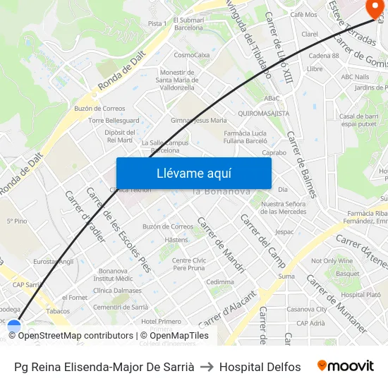 Pg Reina Elisenda-Major De Sarrià to Hospital Delfos map