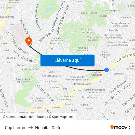 Cap Larrard to Hospital Delfos map