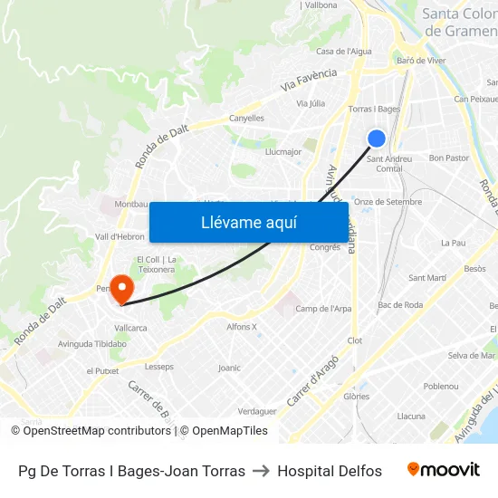 Pg De Torras I Bages-Joan Torras to Hospital Delfos map