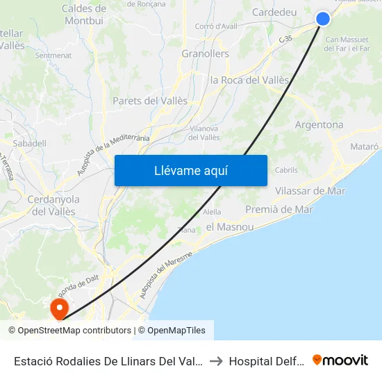 Estació Rodalies De Llinars Del Vallès to Hospital Delfos map