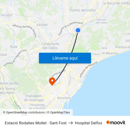 Estació Rodalies Mollet - Sant Fost to Hospital Delfos map