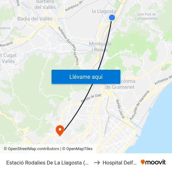 Estació Rodalies De La Llagosta (R2) to Hospital Delfos map