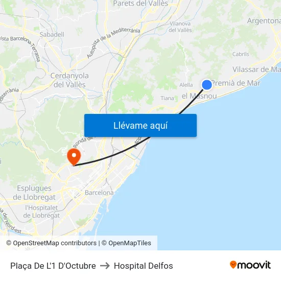 Plaça De L'1 D'Octubre to Hospital Delfos map