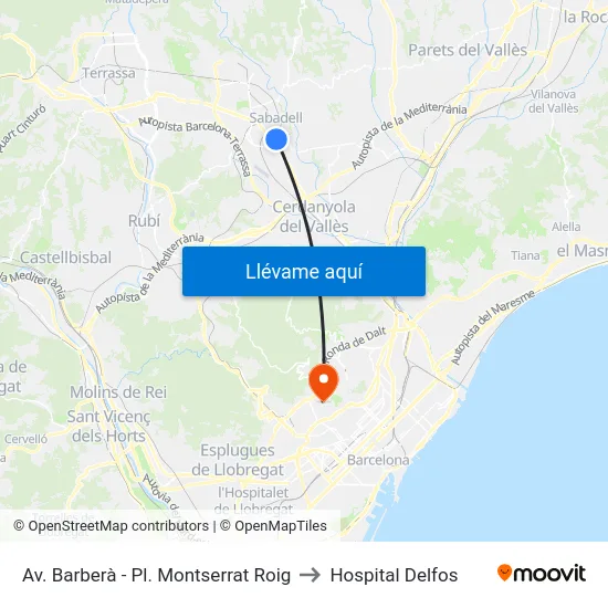 Av. Barberà - Pl. Montserrat Roig to Hospital Delfos map